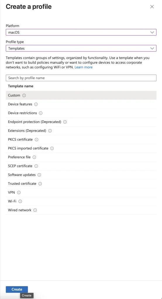 intune create profile